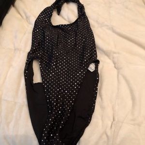 1 piece Halter Tie- Black High Cut Bathing Suit